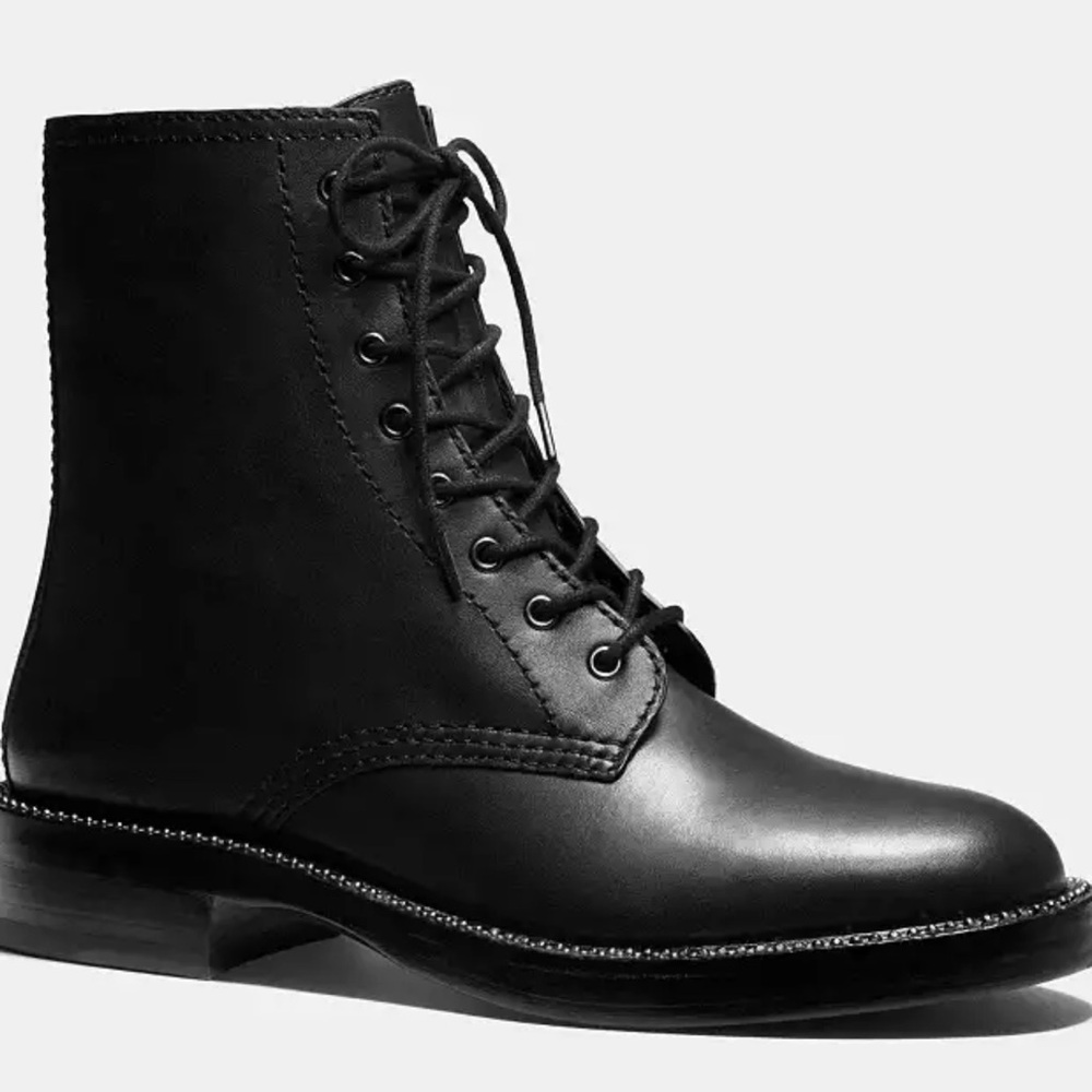 Coach Eddison Leather Lace Up Combat Ankle Boots Bootie